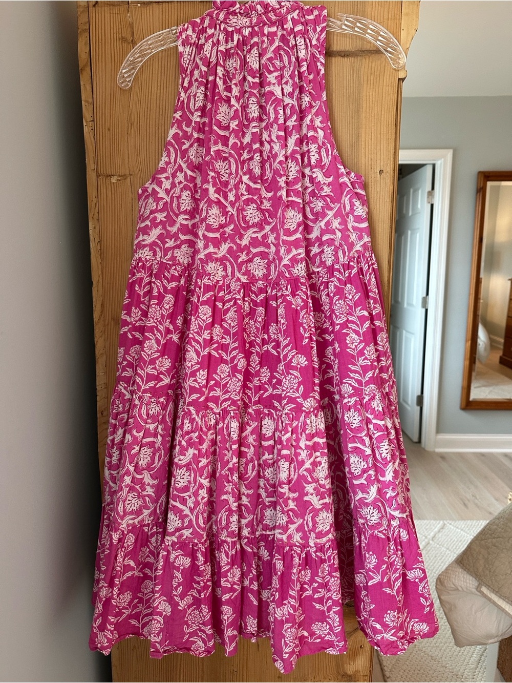 Ros Garden Hot Pink Floral Tie-Neck Mini Dress - Picture 10 of 11